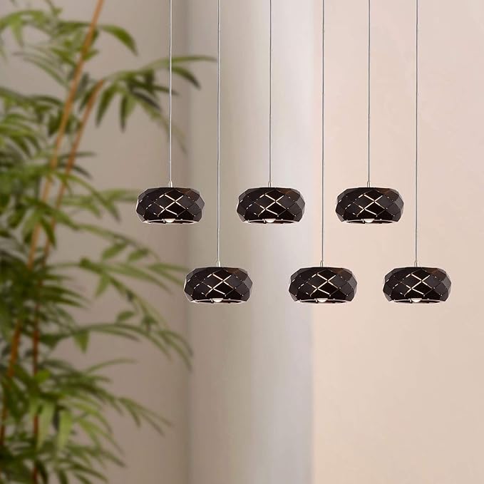 Crust 6 Mini Pendant Lighting Black - LED Hanging Light Fixture for Kitchen Island, Bar, Foyer - Cluster Pendants - Dimmable, Adjustable Wire, Lamp Bulb Included