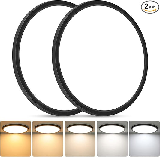 Brightever Black LED Flush Mount Ceiling Light, 24W 3200LM 5CCT Dimmable LED Ceiling Light Fixture, 2700K/3000K/4000K/5000K/6500K, 12 Inch Ultra Thin Ceiling Lamp for Bedroom, Dining Room, 2 Packs