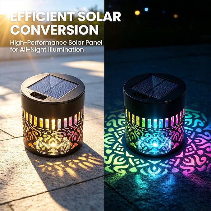 1 Pcs Solar Mandala Lights Outdoor: Metal Waterproof Solar Wall Lights with Decorative Projection Pattern - Solar Garden Lights for Fence Patio Deck Backyard Walkway Yard Decor