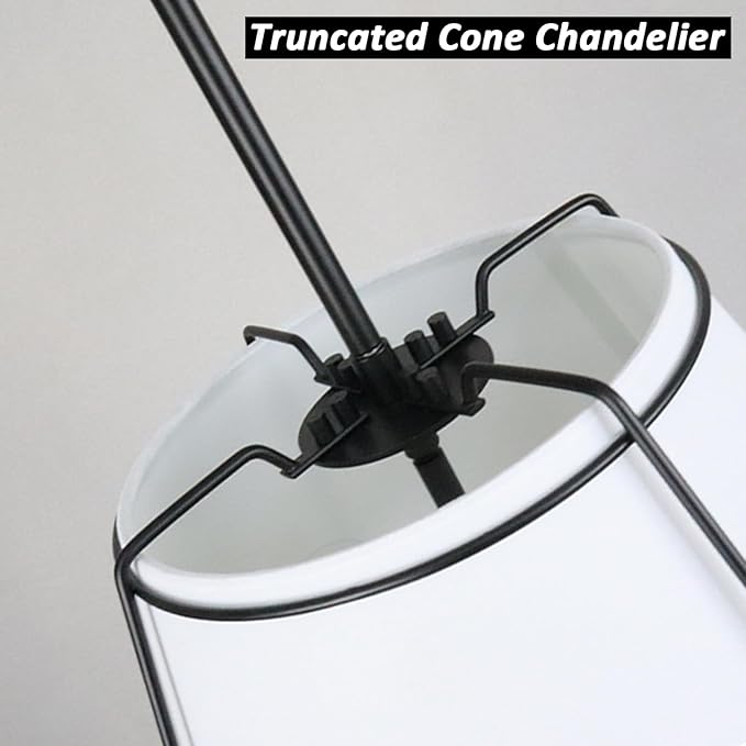 Modern Pendant Light Fixtures, 16" White Linen Drum Pendant Lights, Adjustable Hanging Light Fixture with Metal Frame, Black Chandelier for Bedroom Dining Room Kitchen Island Living Room