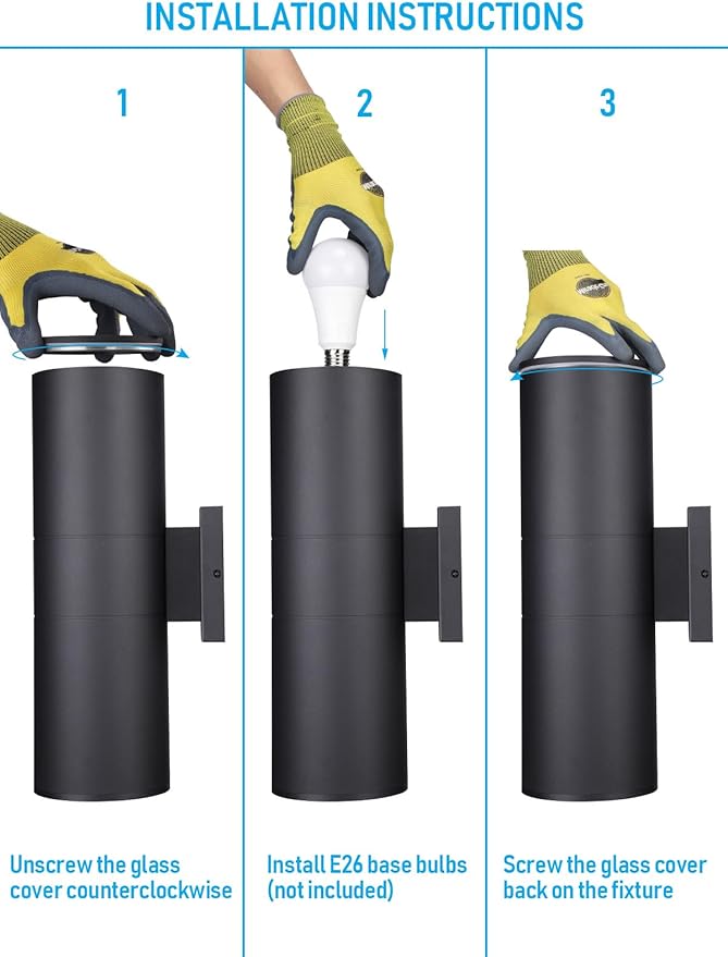 LEONLITE Modern Outdoor Cylinder Wall Lights 18", Up and Down Porch Patio Lights, Matte Black Waterproof Wall Sconce, Aluminum, E26 Base, Exterior Light Fixture Wall Mount, ETL, Pack of 2