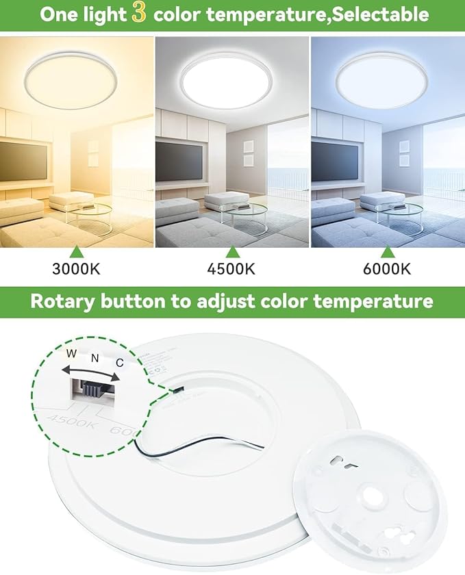 zemty 6-Pack 12-Inch LED Flush Mount Ceiling Lights, 24W 3200Lumens 5 CCT Adjustable (3000K-6500K), Round Flat Light Fixture for Bedroom Kitchen Bathroom Hallway (White)