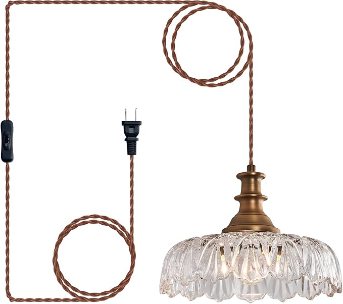 HDDFL Plug in Pendant Light Fixture Vintage Pendant Lighting Fixtures with Plug in Cord Hanging Light Kitchen Glass Hanging Lamp with Switch for Island Dining Table Living Room