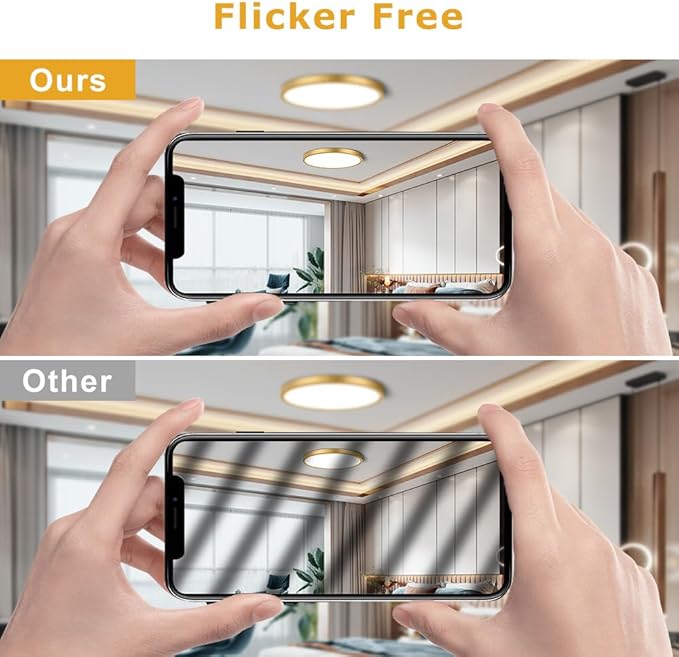 9Inch LED Flush Mount Ceiling Light Fixture, 18W(180W Equivalent), 1800LM, 5000K Daylight White, IP40, Flat Modern LED Ceiling Lights for Bedrooms, Living Rooms, Bathrooms, Stairwells, etc.(Gold)