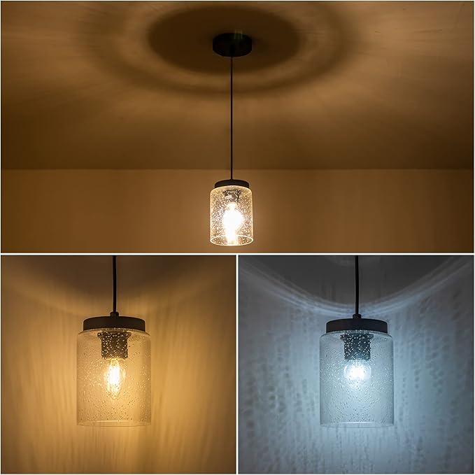 3 Pack Seeded Glass Pendant Light Black Pendant Lighting Modern Mini Hanging Lighting Adjustable Cord for Kitchen Island Dining Room Sink,4.7in