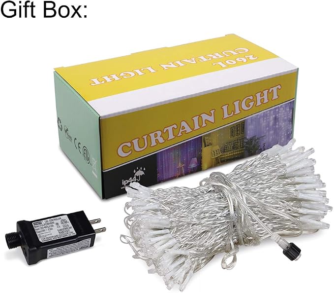 HEYFUNi Curtain Lights,13ftx6.5ft Safety Window Curtain Icicle String Lights 30V 8 Modes for Christmas Wedding Party Family Patio Lawn Decoration(Warm White)