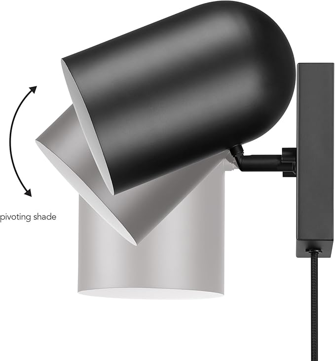 Globe Electric 65000098 1-Light Plug-in or Hardwire Wall Sconce, Matte Black, 6ft Braided Fabric Cord, in-Line Rocker Switch, Modern Lighting for Apartments or Renters, Lights for Living Room