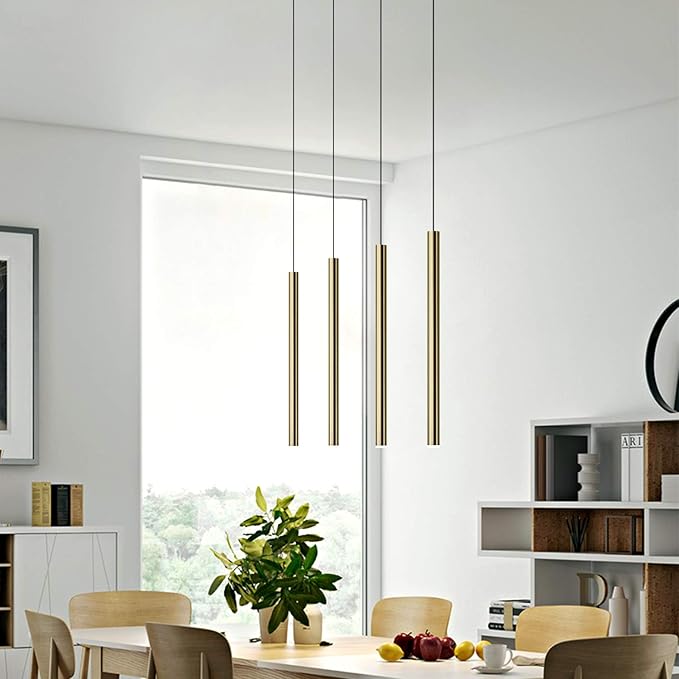 CANALIS 4 Mini Pendant Lighting Brass - LED Hanging Light Fixture for Kitchen Island, Bar, Foyer - Cluster Pendants - Dimmable, Adjustable Wire, Lamp Bulb Included