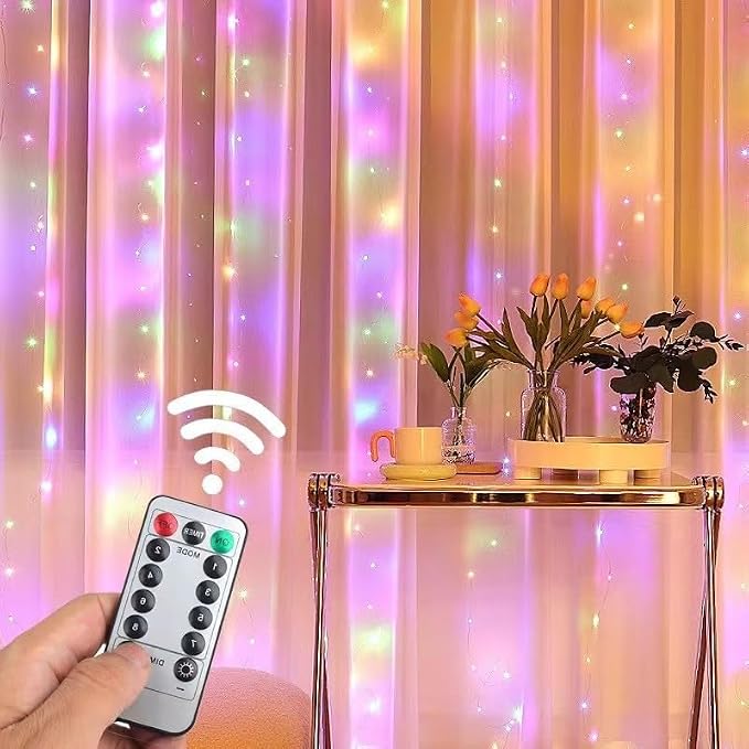 100 LED Colorful Curtain Light for Party/Wedding/Festival/Christmas,Window Blinking String Light for Bedroom/Living Room,USB Plug with 8 Modes(Battery not Included)