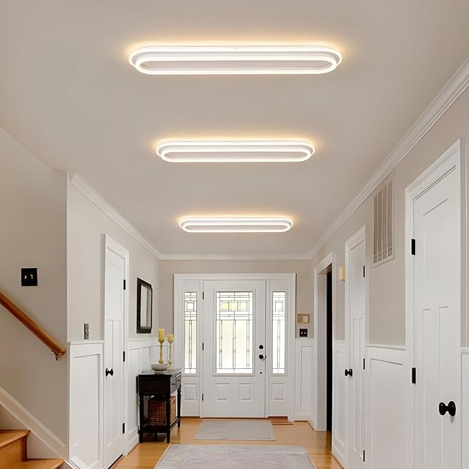 Modern Linear Ceiling Light, 31.5Inch Dimmable LED Flush Mount Ceiling Lamp with Remote Control, Long Kitchen Ceiling Light Fixture for Living Room Dining Room Bedroom Hallway (White)