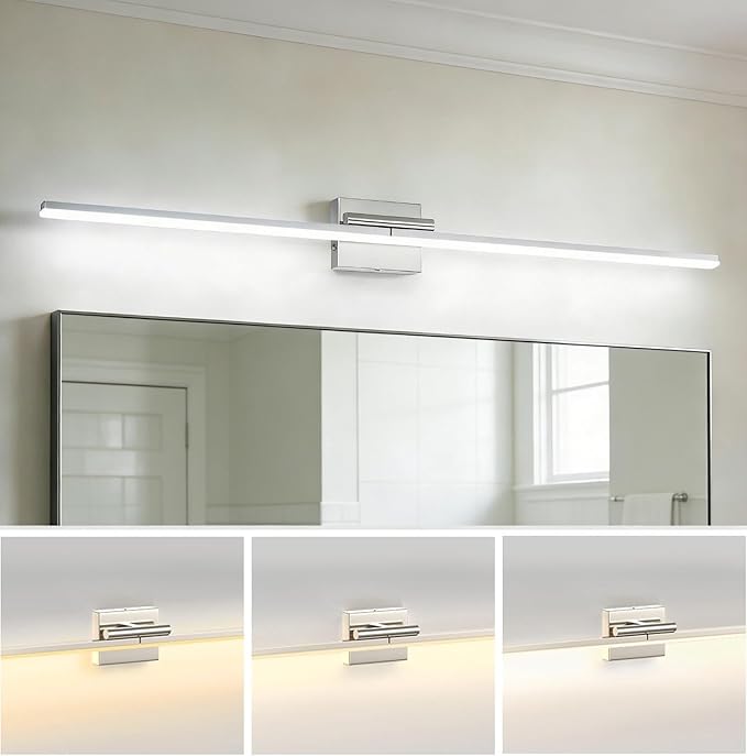 L LOHAS LED 47.3-Inch Bathroom Vanity Light Bar Over Mirror, 180° Rotatable Brushed Nickel Modern Bathroom Light Fixtures, 3CCT Adjustable LED Vanity Lights for Living Room Wall