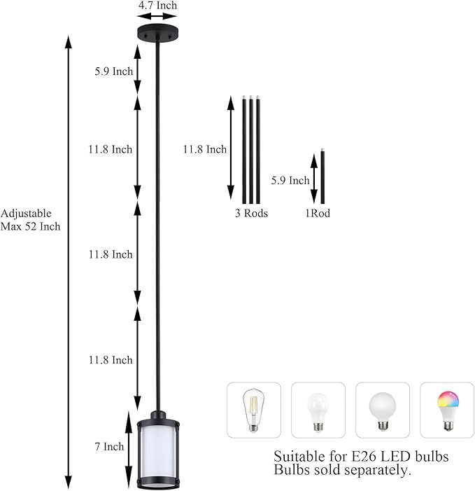 Black Milk Glass Pendant Light Kitchen Island,Modern Art Deco Chandelier Mini Pendant Lighting,Farmhouse Hanging Light Fixtures Over Sink for Dining Room