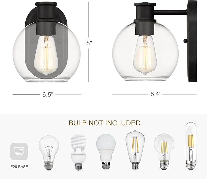 Tawson Dan Modern Farmhouse 1-Light Wall Sconces Light with Clear Glass Globe Shade in Dark Bronze Finish for Hallway, Entryway, Bathroom, Garage, Kitchen, Living Room