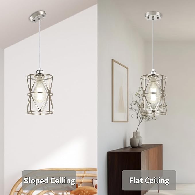 Pendant Lights Kitchen Island with Clear Glass, Brushed Nickel Pendant Lights, Cylindrical Modern Kitchen Light Fixtures, Pendant Light Over Island, Foyer, Dining Room, Entryway