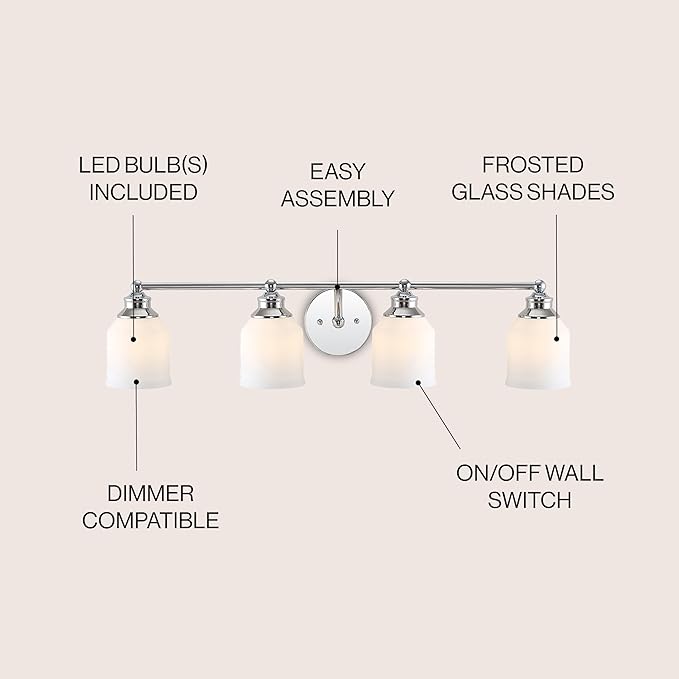 JONATHAN Y 33.25" Chrome Modern Farmhouse LED Vanity Light Wall Sconce Fixture, Frosted White Glass Shade, Dimmable Wall Lamp for Bathroom Mirror Kitchen Sink, UL Listed (JYL7552A)