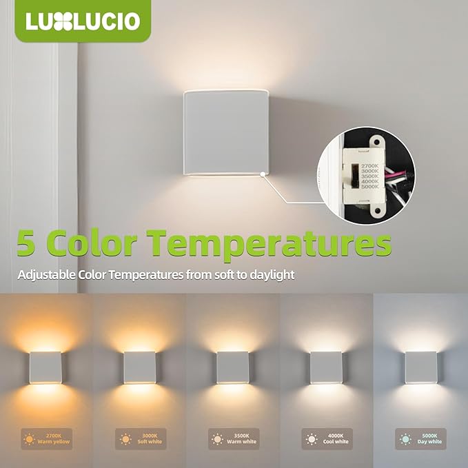 2 Pack Indoor Outdoor White Up and Down LED Wall Light, Modern Bedroom/Porch Wall Lamp, IP65 Waterproof, 5%-100% Dimmable 18W 1620lm, 5CCT (2700K-5000K), CRI90+, 120V-277V