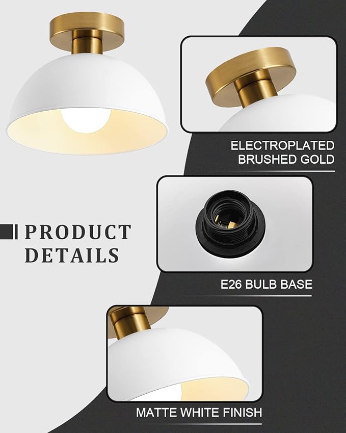Semi Flush Mount Ceiling Light, Modern Ceiling Light Fixture for Kitchen Island Dining Room Foyer Hallway Porch Barn Loft，10in