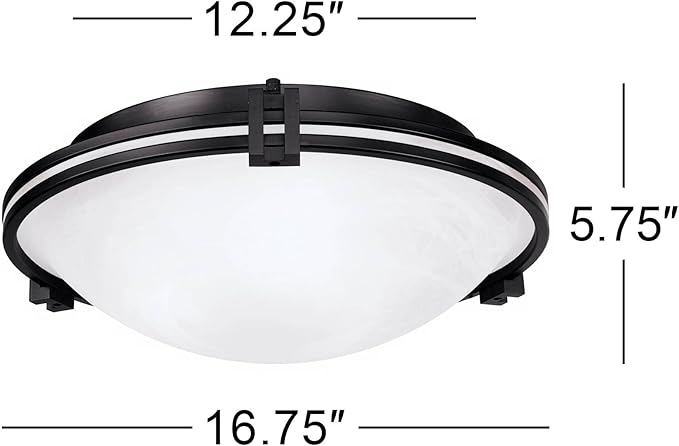 Possini Euro Design Deco Modern Close to Ceiling Light Flush Mount Fixture 16 3/4" Wide Oil Rubbed Bronze Marbleized Glass Bowl Shade for Bedroom Hallway Living Room Dining Room Bathroom Kitchen