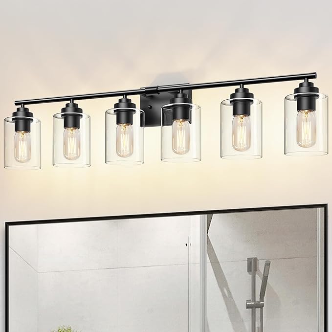 SKEJAO Bathroom Vanity Light Over Mirror,Vanity Light for Bathroom,Bathroom Light Fixture Wall Sconce Lighting for Bedroom,Living Room (Black, 6-Light)