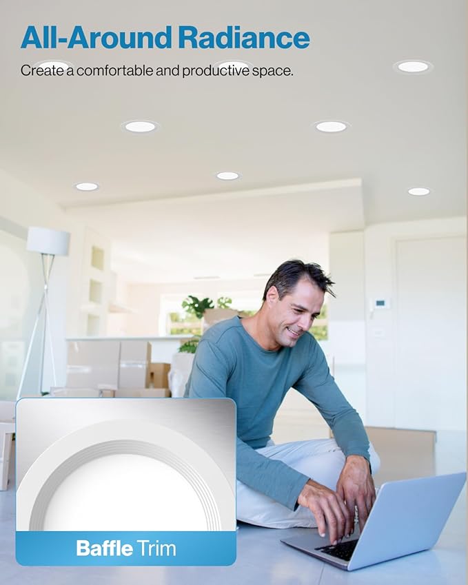 Sunco 12 Pack 6 Inch LED Recessed Light, Ceiling Canless Recessed Lights, Baffle Trim Ultra Thin, 850 LM, 14W, 6000K Daylight Deluxe, Dimmable, Wafer Thin with Junction Box.