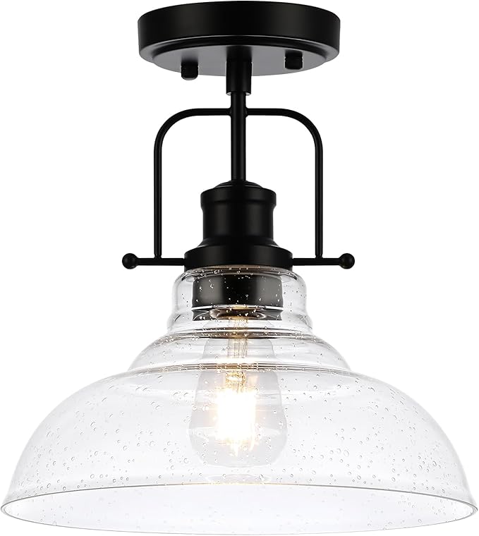 WILON Rustic Farmhouse Ceiling Light, Kitchen Lighting Fixtures Ceiling Lamp, Seeded Glass Ceiling Light, Semi Flush Mount Ceiling Lights for Sink Foyer Entryway Bathroom Laundry Room Hall Hallway