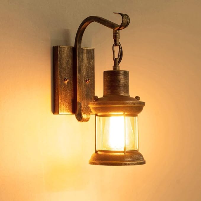 Yisuro Rustic Wall Light Fixtures, Oil Rubbed Bronze Finish Indoor Vintage Wall Light Industrial Lamp Fixture Glass Shade Farmhouse Metal for Bedroom Living Room(2 Pack)