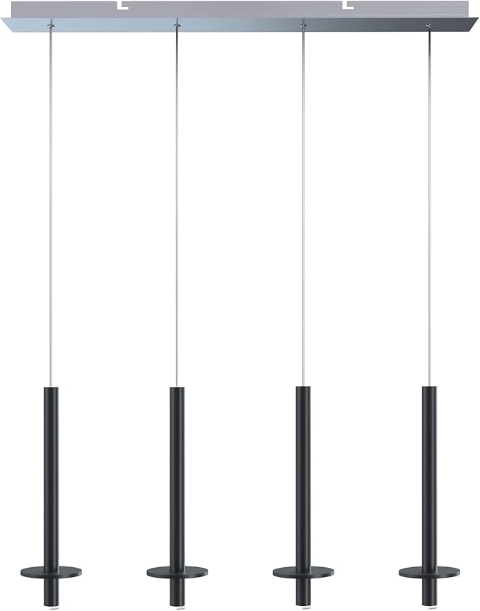 Draco 4 Pendant Lighting Black – LED Hanging Light Fixture for Kitchen Island, Bar, Foyer – Equilateral Cluster of Mini Metal Rod Pipe Tube Cylinders – Dimmable, Adjustable Wire, Lamp Bulb Included