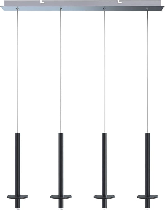 Draco 4 Pendant Lighting Black – LED Hanging Light Fixture for Kitchen Island, Bar, Foyer – Equilateral Cluster of Mini Metal Rod Pipe Tube Cylinders – Dimmable, Adjustable Wire, Lamp Bulb Included