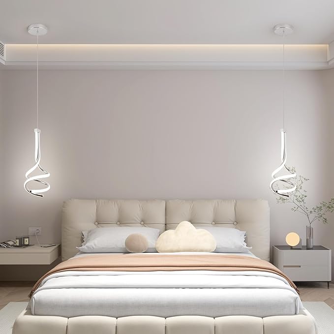 EIDISUNY Modern Pendant Light, Spiral LED Pendant Light Fixture, 4500K LED Hanging Lamp, Chrome Chandelier Lights Fixture, 20W Adjustable Pendant Light for Kitchen Island, Dining Room, Bedroom,1 Pack