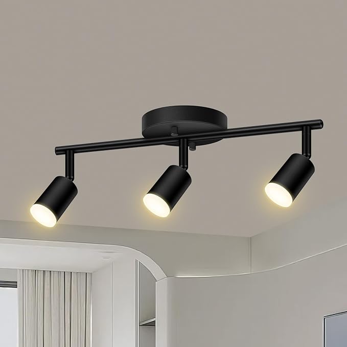 AUQUEE 3 Light Track Lighting Fixtures Ceiling, 12W/2700K Black Track Lighting with Acrylic Lampshade & Rotatable Light Heads, 20000hrs Lifespan, Modern LED Track Lights Ceiling for Kitchen/Hallyway