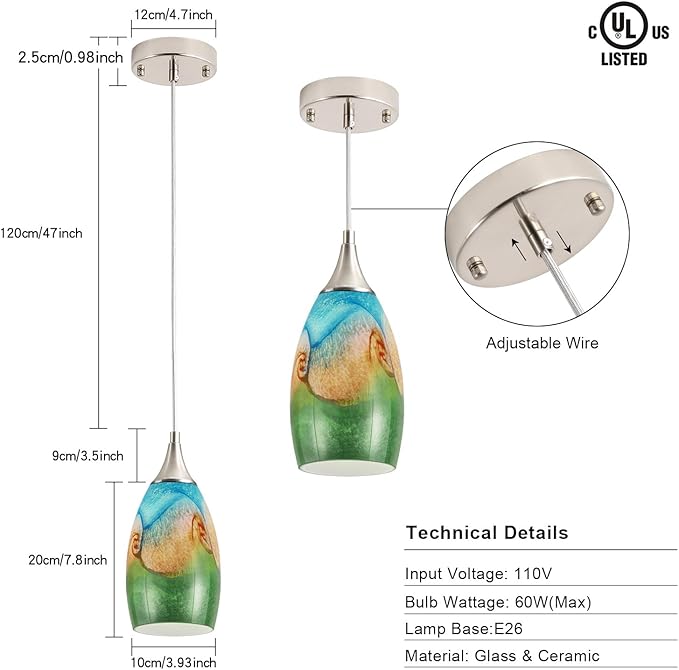 GLADFRESIT Coastal Harmony Pendant Light for Kitchen Islands – Nature's Canvas with Grassland, Beach, and Wave-Inspired Shades, Pack of 3 for Dining Room, Entryway (Bulb Excluded)