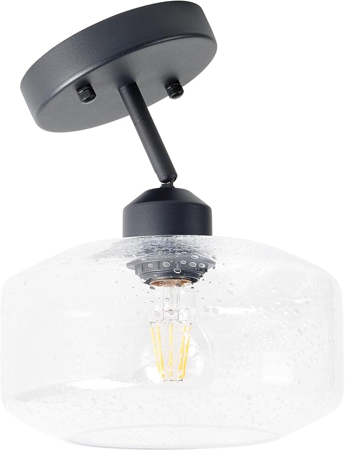 TeHenoo Sloped Ceiling Light with Clear Seeded Glass Shade, Adjustable for Kitchen,Hallway,Living Room