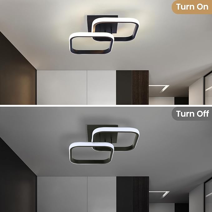 CANEOE 2 Packs Led Ceiling Light Fixture,Modern Hallway Light fixtures Ceiling Lighting,Black Square Close to Ceiling Lights for Bathroom Bedroom Kitchen Balcony Stair