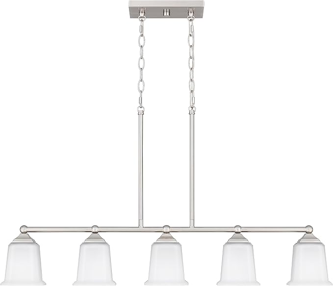 Tawson Nox Vintage 5-Light Chandelier Island Pendant Light with Brushed Nickel White Glass for Dining Room, Kitchen Island, Industrial, Vintage Decor