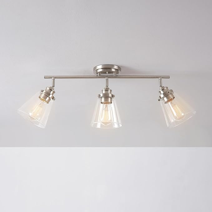 Globe Electric 59628 Jackson 3-Light Track Lighting, Brushed Nickel, Clear Glass Shades, Silver, Bulb Not Included