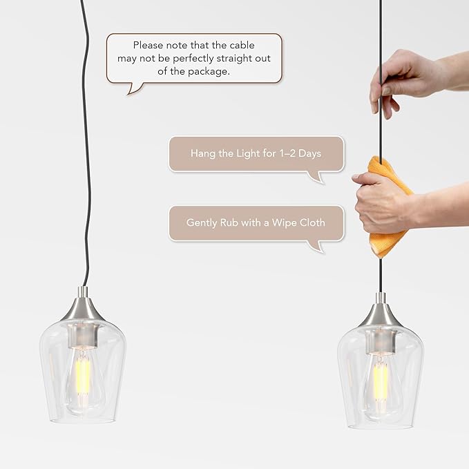 VONLUCE Pendant Lights Kitchen Island, Brushed Nickel Pendant Light Fixtures with E26 Base & Adjustable Cable, Modern Pendant Lighting with Glass Shade for Living Room Bedroom Hallway, 3 Packs