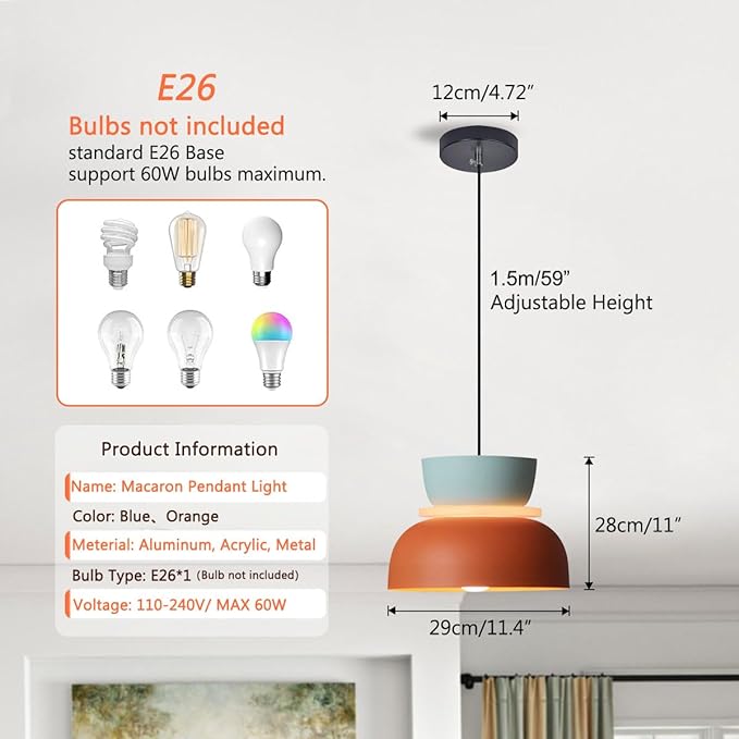 2-Lights Kitchen Island Pendant Light Fixtures,Nordic Large Pendant Light Mid Century Modern Ceiling Pendant Light with Aluminum Colorful Shade Unique Hanging Lights Adjustable Height