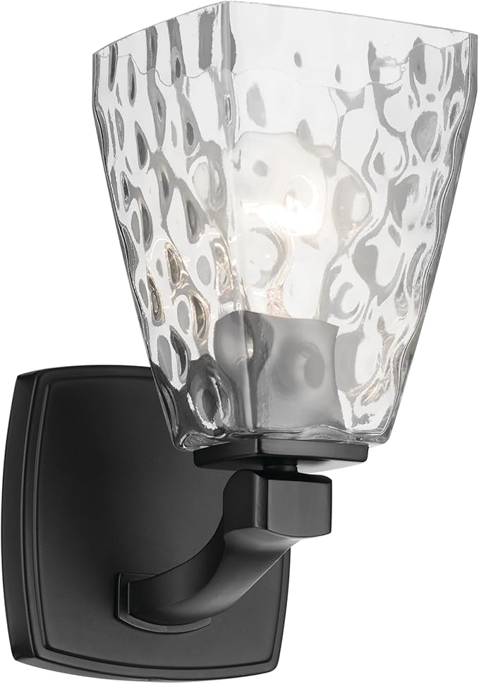 Kichler Marant 5" 1-Light Wall Sconce Bathroom Light Fixture with Clear Water Glass in Black, Modern Vanity Light for Bathroom, Powder Room, Hallway (5" W x 9.5" H), 55214BKWTR