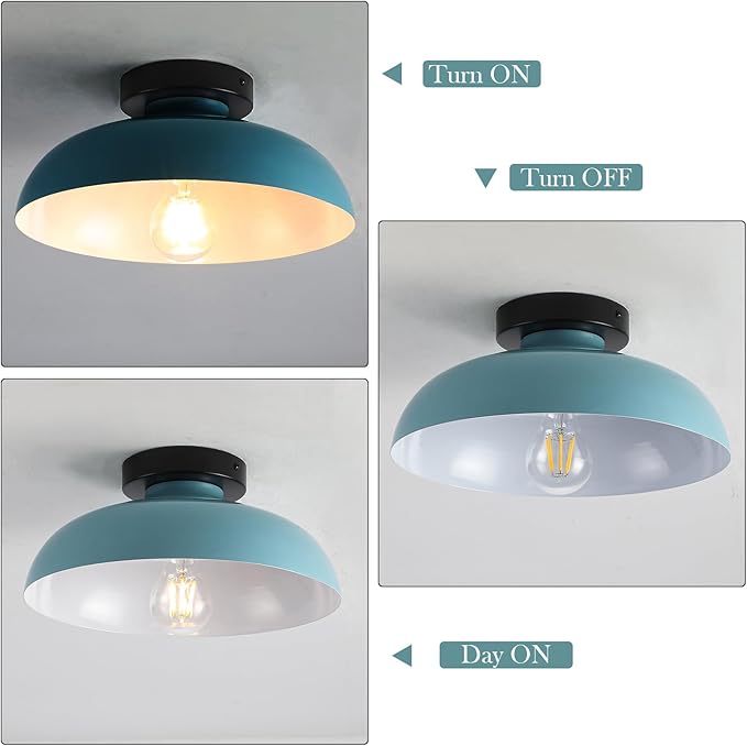 2 Pack Semi Flush Mount Ceiling Lights, 12 Inch Metal Small Ceiling Lights for Kids Room Close to Ceiling Light Fixtures with Light Blue Shade for Hallway Entryway Kitchen Bedroom Bathroom Laundry