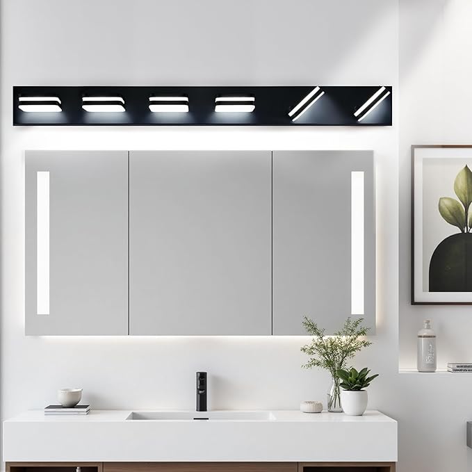 360° Rotate LED Bathroom Vanity Light Fixtures, 2500LM Acrylic Matte Black Vanity Lights for Bathroom, Modern Wall Lighting Fixtures Over Mirror Kitchen Living Room Hallway (Natural White Light 5000K)