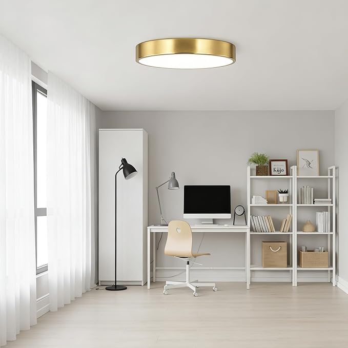SOTTAE 9 Inch Brushed Gold Metal Flush Mount LED Ceiling Light, 3000K-5000K Thin Round Low Profile Ceiling Lamp, Modern Dimmable Gold Ceiling Light Fixture for Bedroom Hallway Bathroom Kitchen