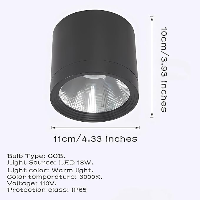 MEGHALI 2-Pack Outdoor Ceiling Light, LED Ceiling Spotlight 18W, Modern Waterproof Flush Mount Downlight, Black Aluminum Exterior Ceiling Lights for Patio Balcony, Warm Light 3000K
