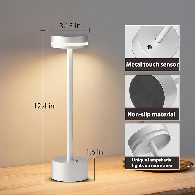 Modern Cordless Table Lamp Rechargeable, Aluminum Touch Lamp & 4000mAh Battery Operated, 3000K LED Table Lamps for Home Decor, Dining, Reading, Desk, Bedroom, Gift