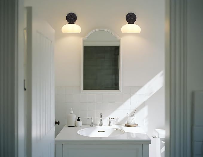 Pathson Milk White Glass Wall Sconce Lamp, Hardwired Vintage Bathroom Vanity Light Fixture for Wall Painting, Living Room, Foyer, Kitchen Sink, Bedroom, Farmhouse Lighting