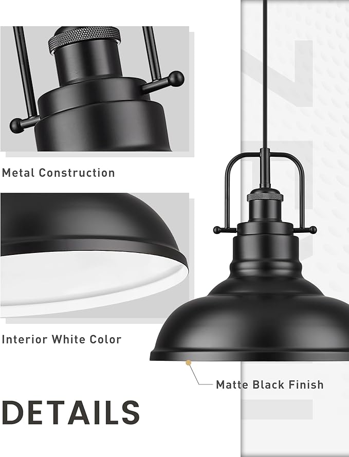 zeyu 2 Pack Modern Pendant Lights for Kitchen Island, Industrial Hanging Light Fixtures 11-Inch, Matte Black Finish, 016-1-2PK BK