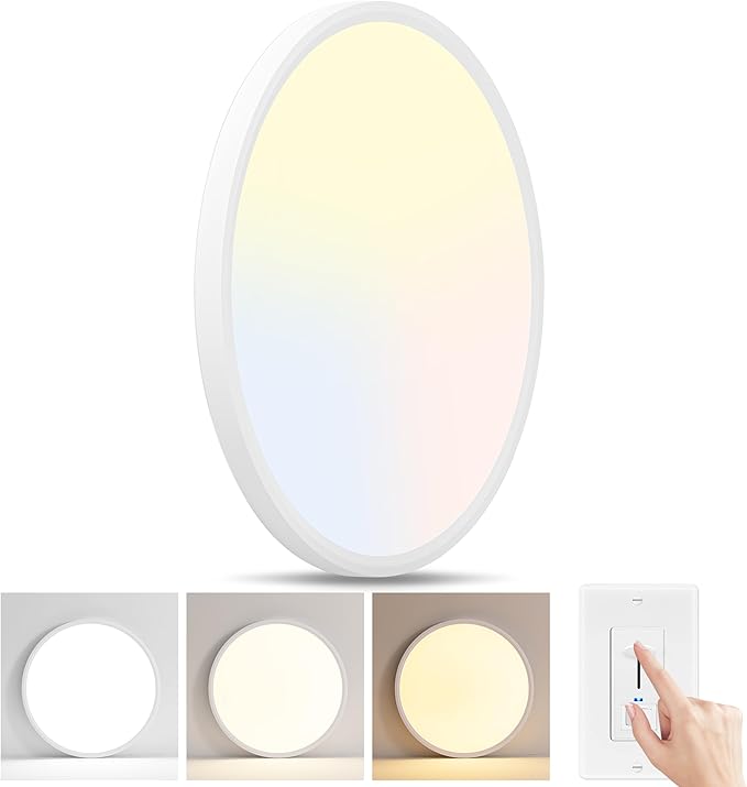 24 inch Led Ceiling Light Fixtures, 48W Ultra Thin Dimmable Flush Mount, 3000K/4000K/6500K Selectable, Round White Ceiling Lamp for Bedroom Kitchen Living Room Dining Room,White