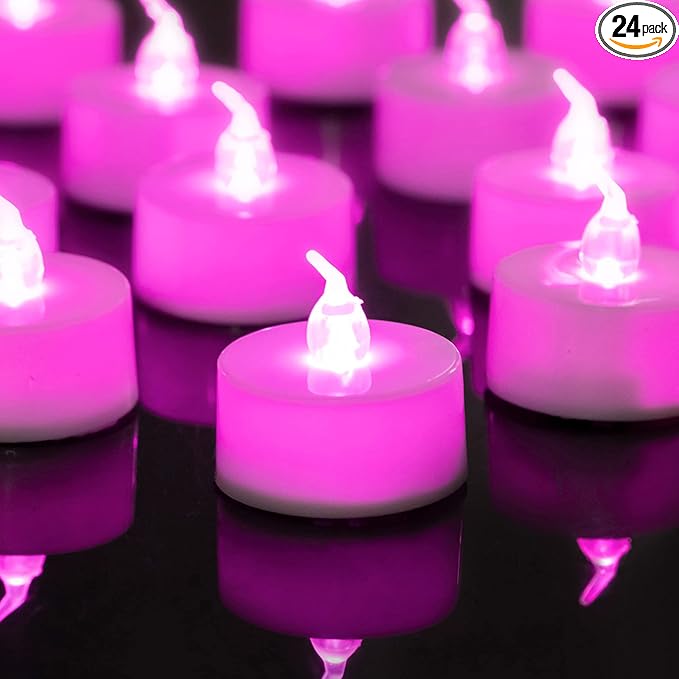 LANKER 24 Pack LED Tea Lights Candles, Steady Pink Flameless Tealights, Long Lasting Battery Operated Fake Candles, Decoration for Wedding, Halloween and Christmas (Pink - 24pcs)