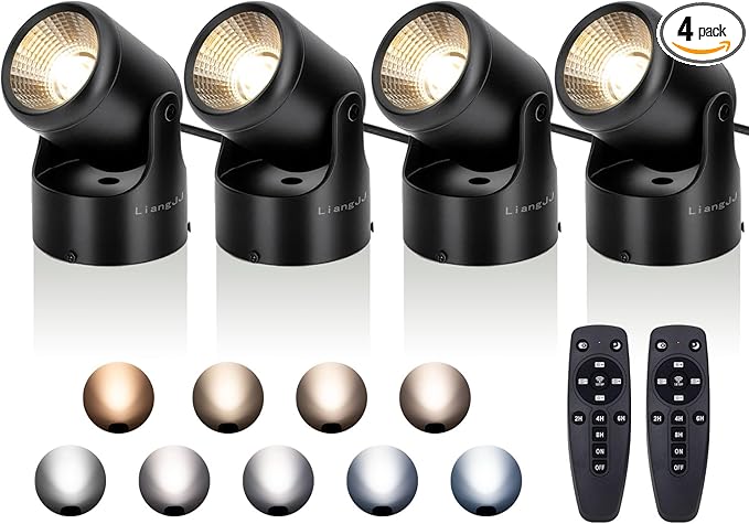 4 Pack 24W Uplighting Indoor Uplights with Timer and Remote, Stepless Adjustable Color Temperature and Dimmable Floor Can Light, 6000K Accent LED Spot Lights for Plant, Artwork, Corner, Wall