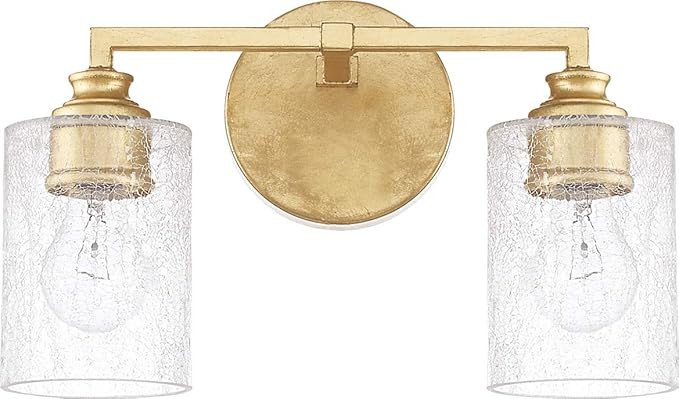 Capital Lighting 120521CG-422 Milan Iced Glass Bath Vanity Wall Mount, 2-Light 200 Total Watts, 9" H x 13" W, Capital Gold