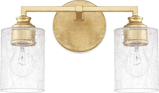 Capital Lighting 120521CG-422 Milan Iced Glass Bath Vanity Wall Mount, 2-Light 200 Total Watts, 9" H x 13" W, Capital Gold